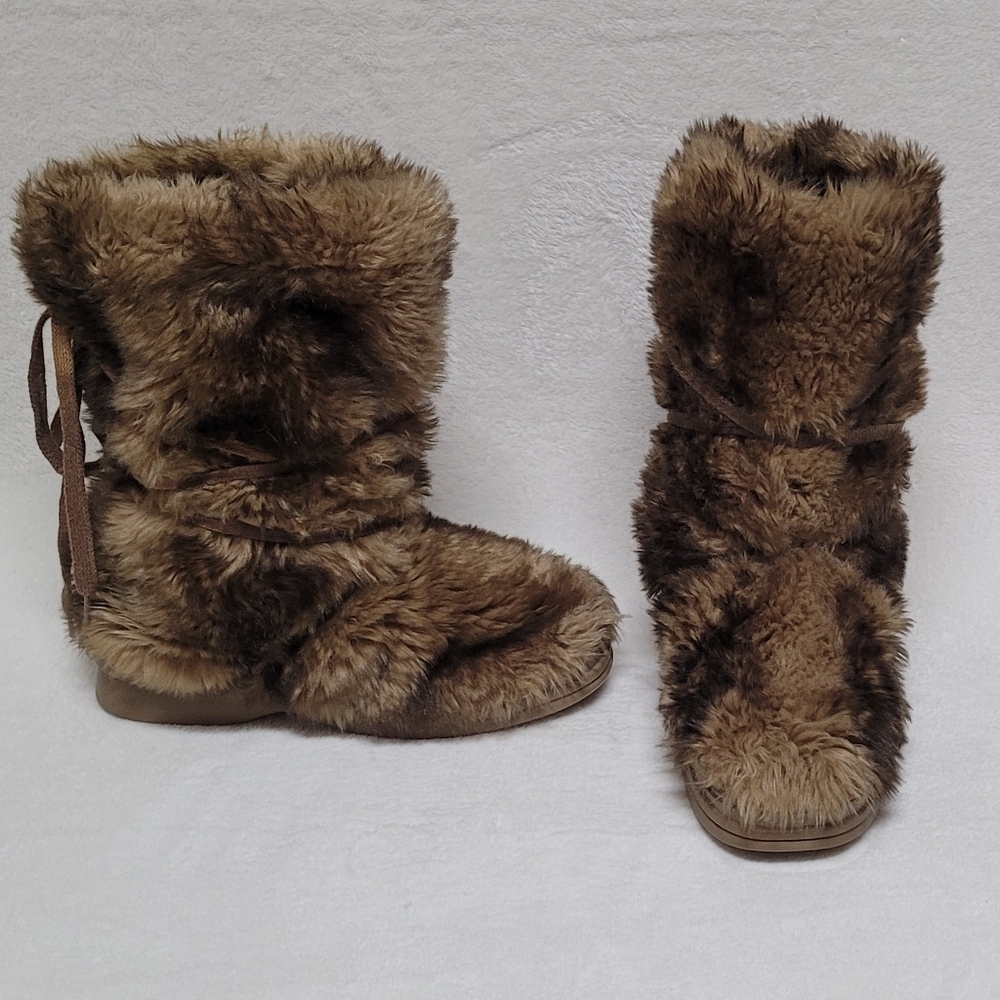 Rare Vintage 90s NoBO All-over Faux Fur Lace-up Winter Boots 11 Unisex Snow Boot